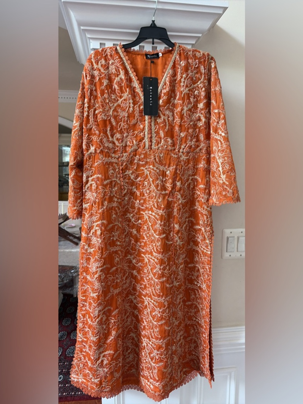 Embroidered Orange Kaftan shirt